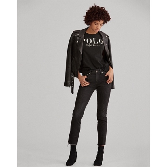 NWT Ralph Lauren Waverly Straight High Rise Crop Raw Frayed Jeans Denim Black - Picture 3 of 5